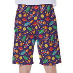 Space Rockets Pattern Print Men's Beach Shorts