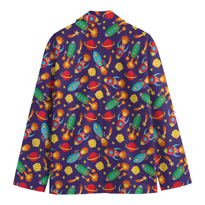 Space Rockets Pattern Print Men's Blazer