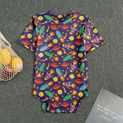 Space Rockets Pattern Print Men's Bodysuit