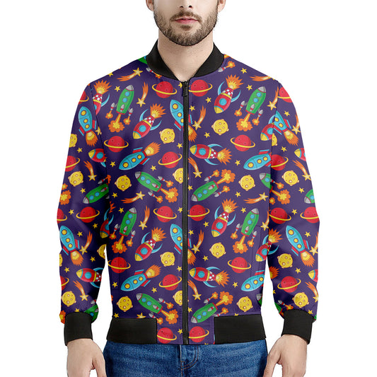 Space Rockets Pattern Print Men's Bomber Jacket