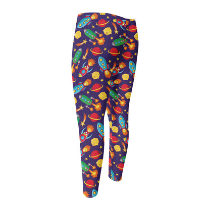 Space Rockets Pattern Print Men's Compression Pants