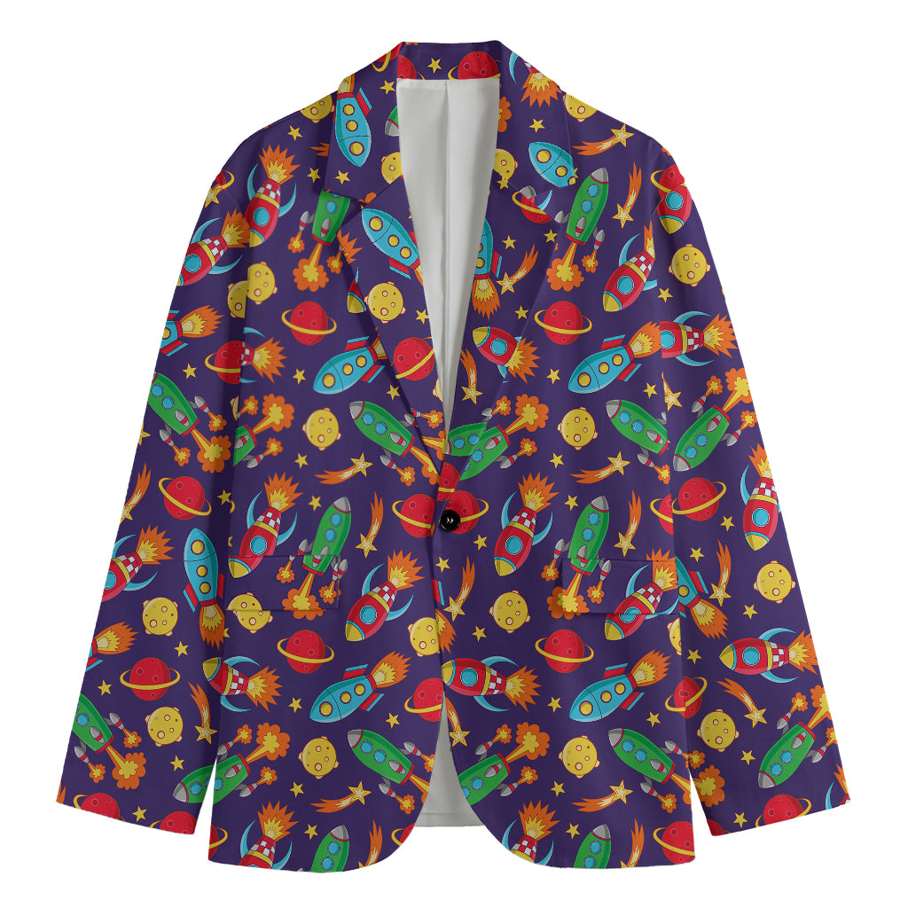 Space Rockets Pattern Print Men's Cotton Blazer