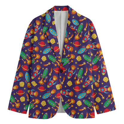 Space Rockets Pattern Print Men's Cotton Blazer