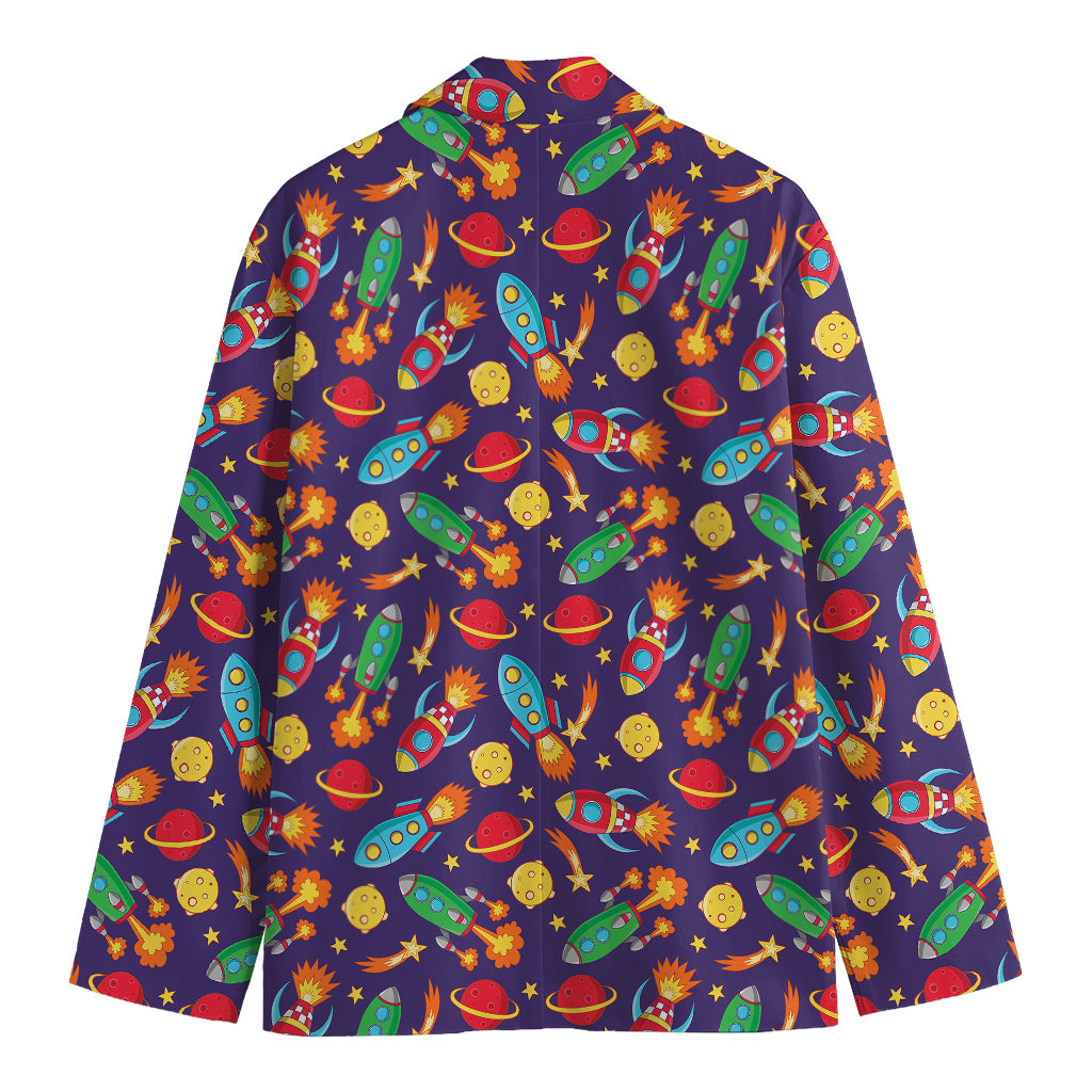 Space Rockets Pattern Print Men's Cotton Blazer