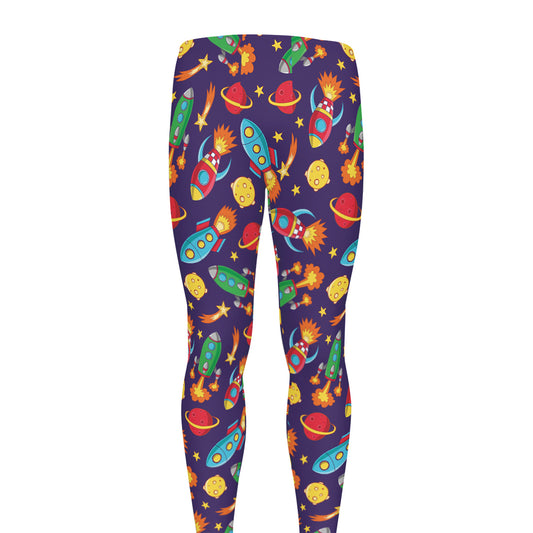 Space Rockets Pattern Print Men's leggings