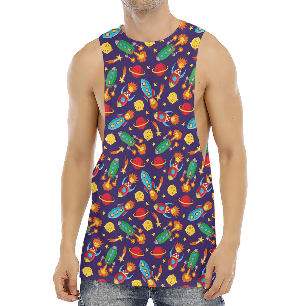 Space Rockets Pattern Print Men's Muscle Tank Top
