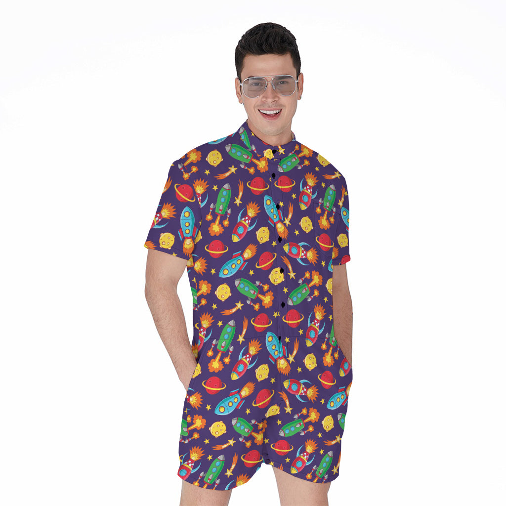 Space Rockets Pattern Print Men's Rompers