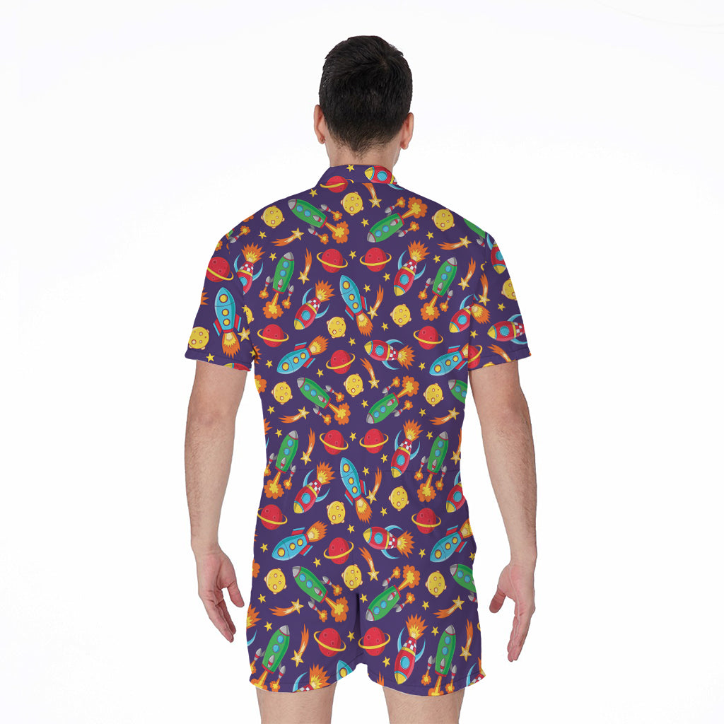 Space Rockets Pattern Print Men's Rompers