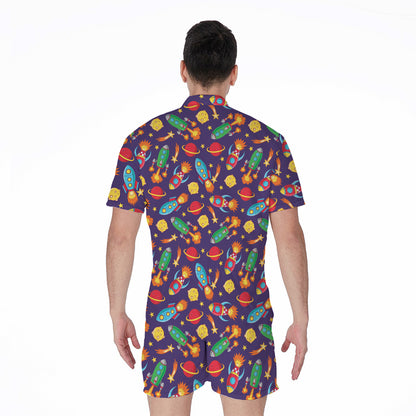 Space Rockets Pattern Print Men's Rompers