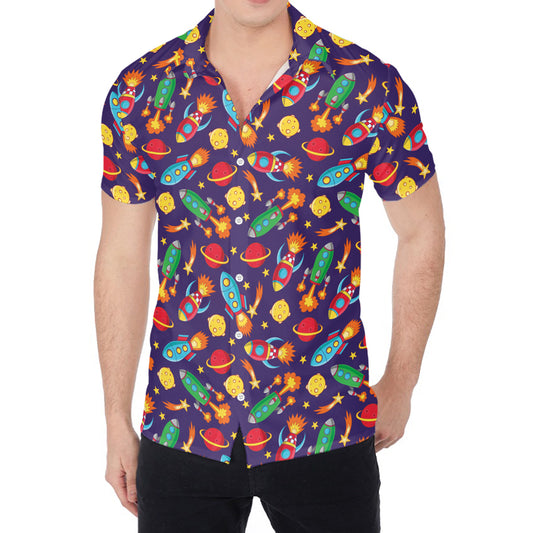 Space Rockets Pattern Print Men's Shirt