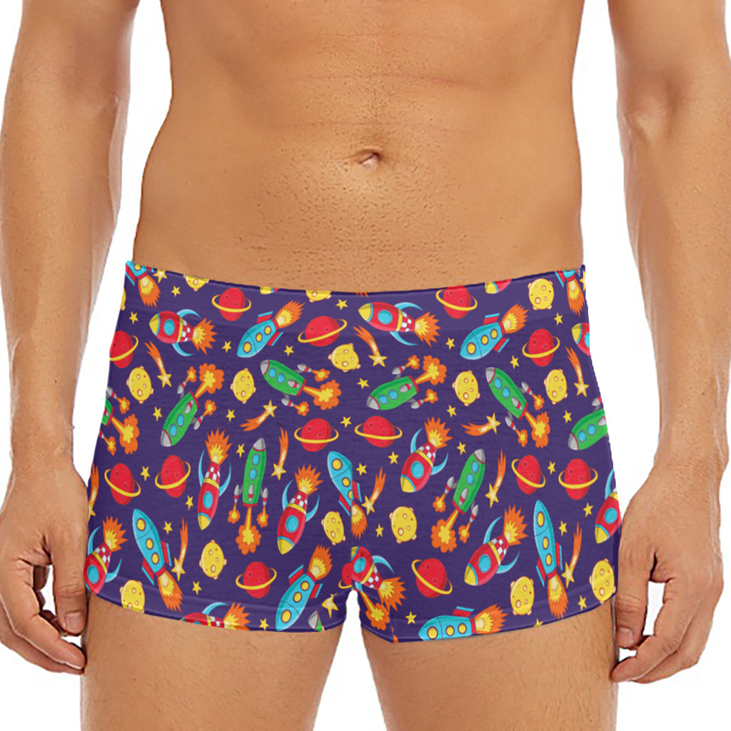 Space Rockets Pattern Print Men's Short Boxer Briefs
