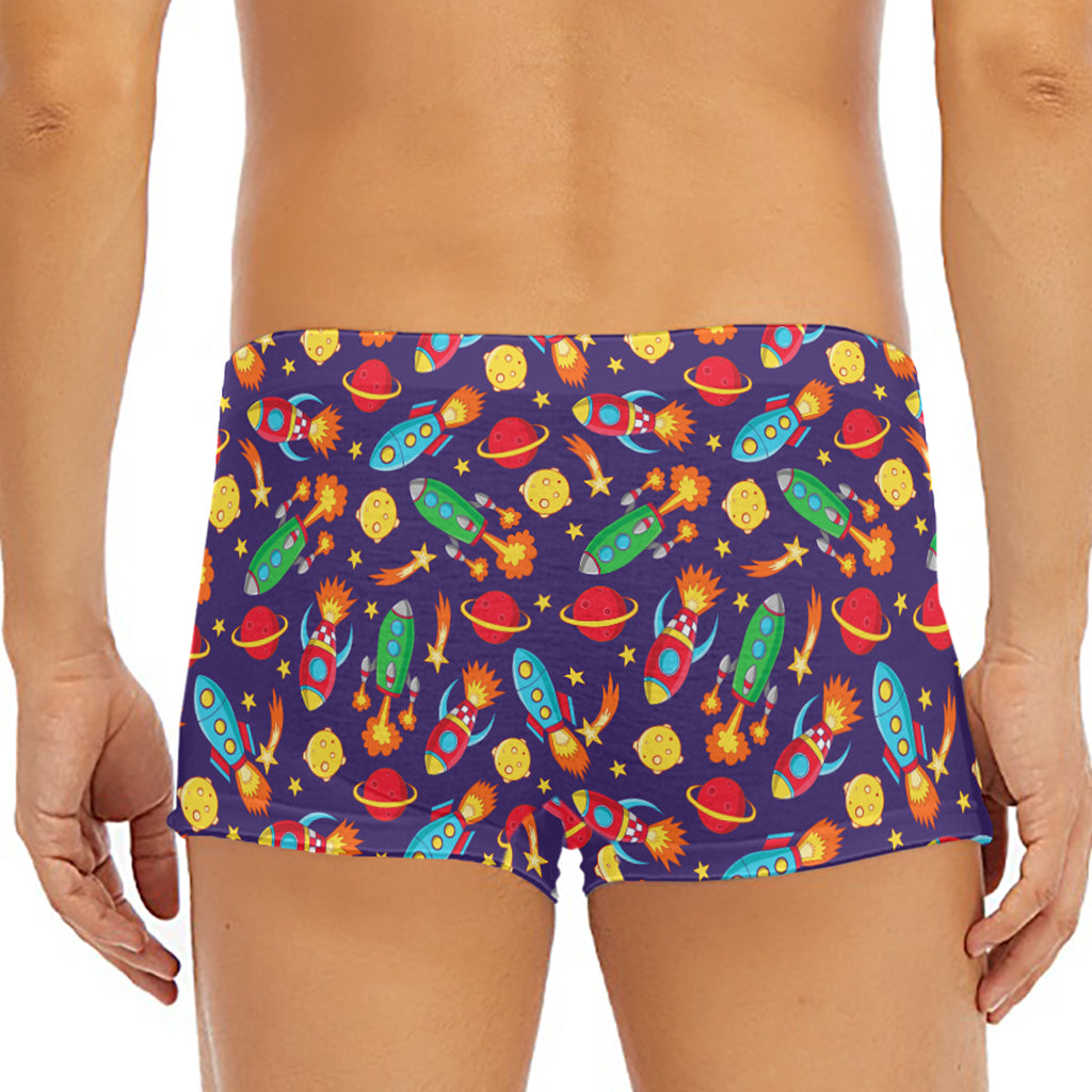 Space Rockets Pattern Print Men's Short Boxer Briefs