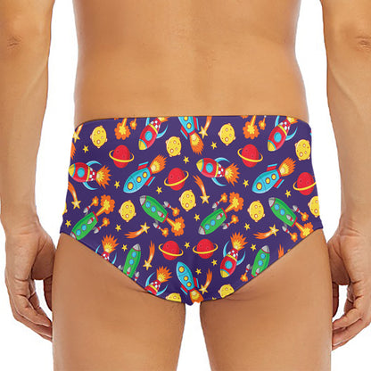 Space Rockets Pattern Print Men's Triangle Swim Briefs