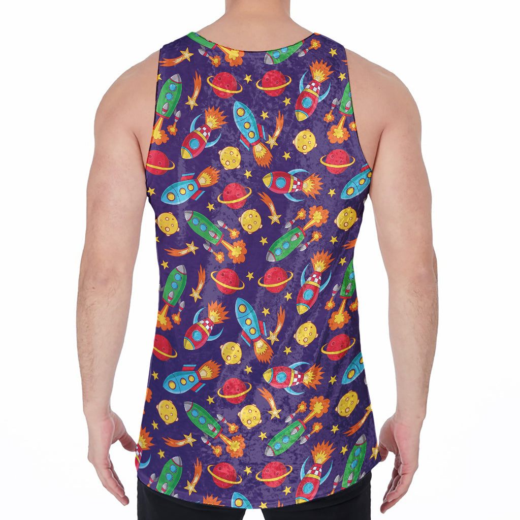 Space Rockets Pattern Print Men's Velvet Tank Top