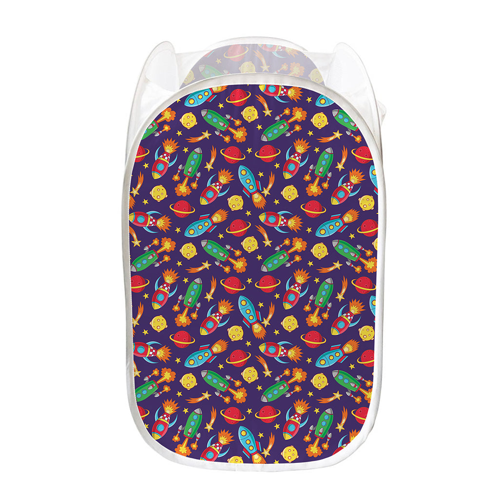 Space Rockets Pattern Print Mesh Laundry Hamper