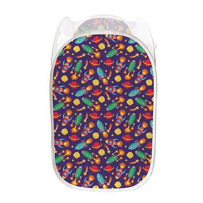 Space Rockets Pattern Print Mesh Laundry Hamper