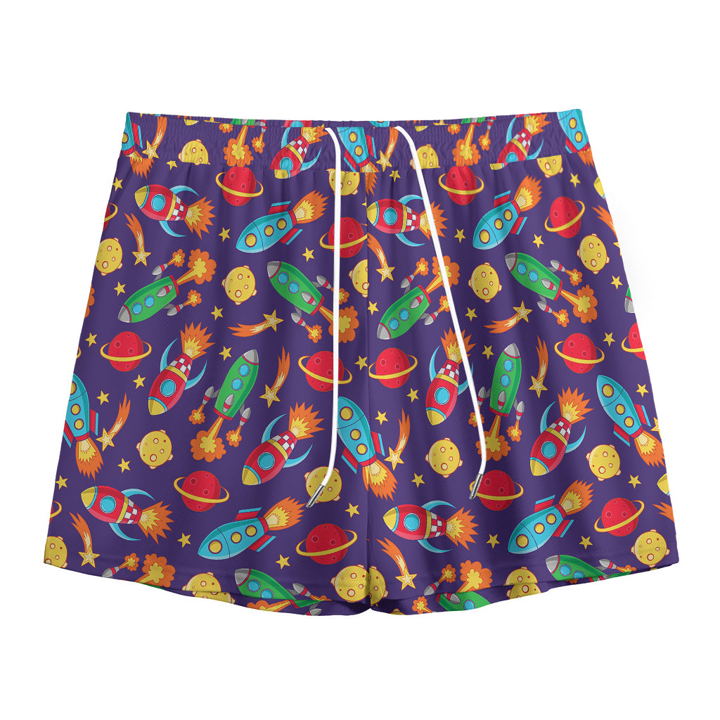 Space Rockets Pattern Print Mesh Shorts