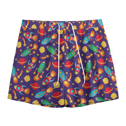 Space Rockets Pattern Print Mesh Shorts