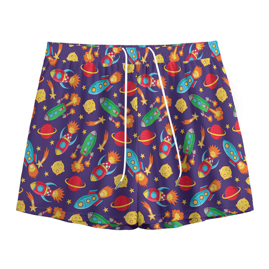 Space Rockets Pattern Print Mesh Shorts