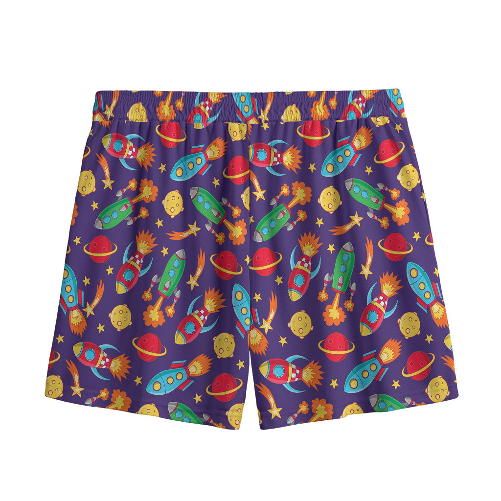 Space Rockets Pattern Print Mesh Shorts