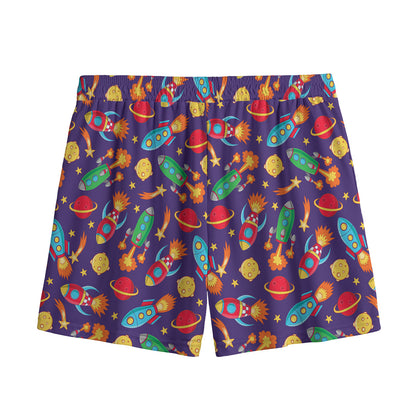 Space Rockets Pattern Print Mesh Shorts