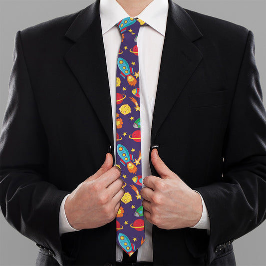 Space Rockets Pattern Print Necktie
