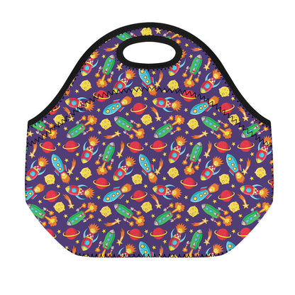 Space Rockets Pattern Print Neoprene Lunch Bag