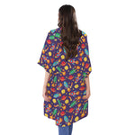 Space Rockets Pattern Print Open Front Beach Cover Up