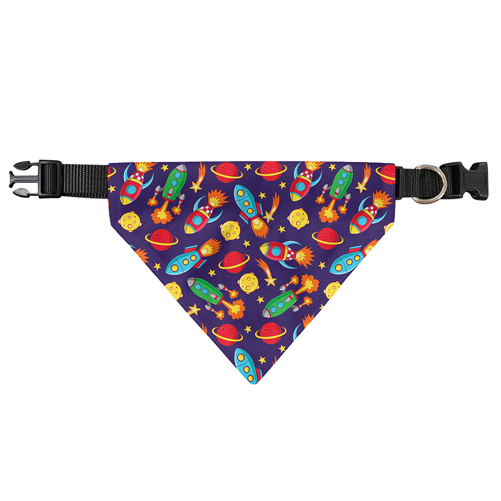 Space Rockets Pattern Print Over The Collar Dog Bandana