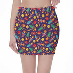 Space Rockets Pattern Print Pencil Mini Skirt