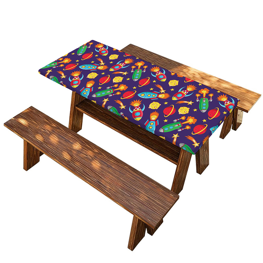 Space Rockets Pattern Print Picnic Table Cover