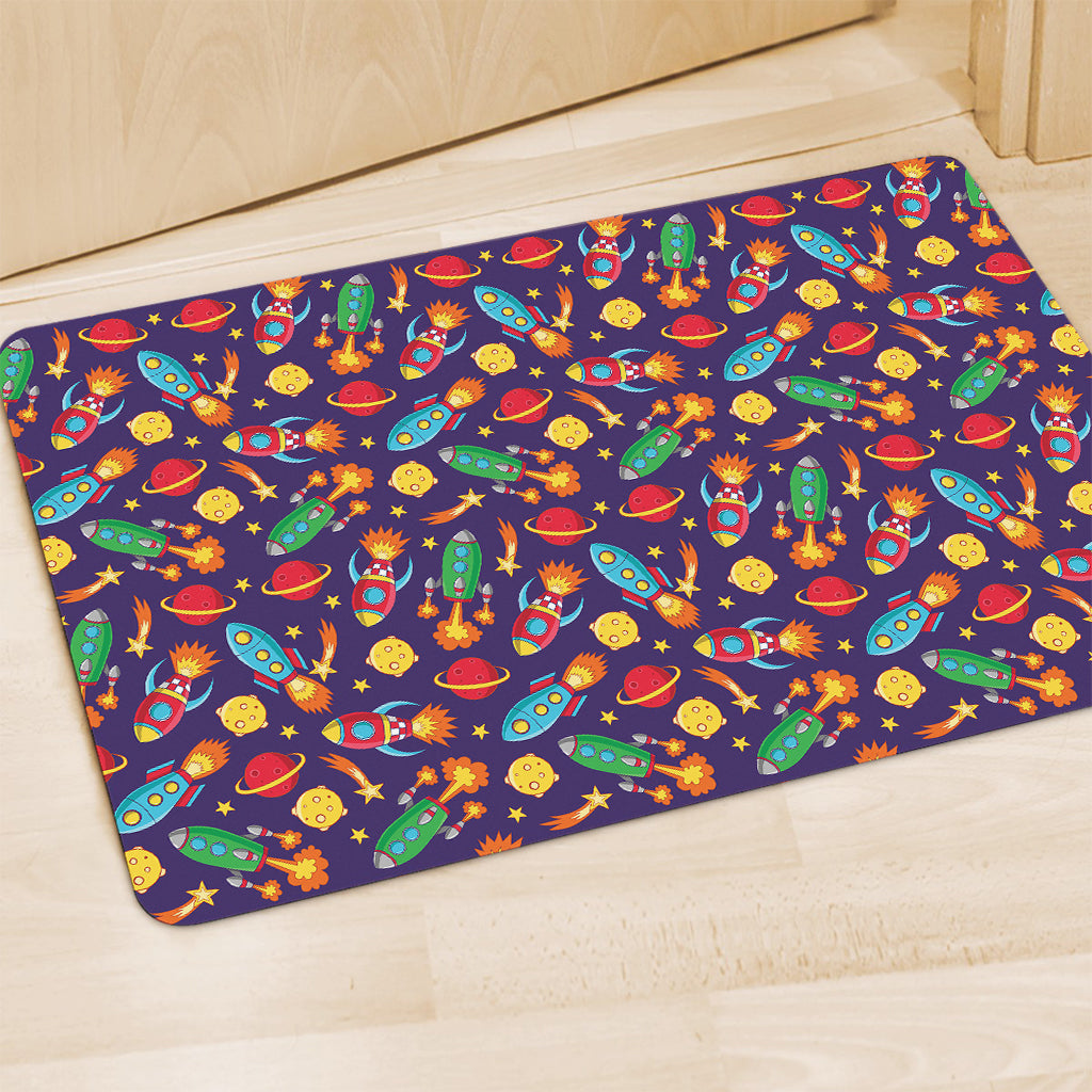 Space Rockets Pattern Print Polyester Doormat