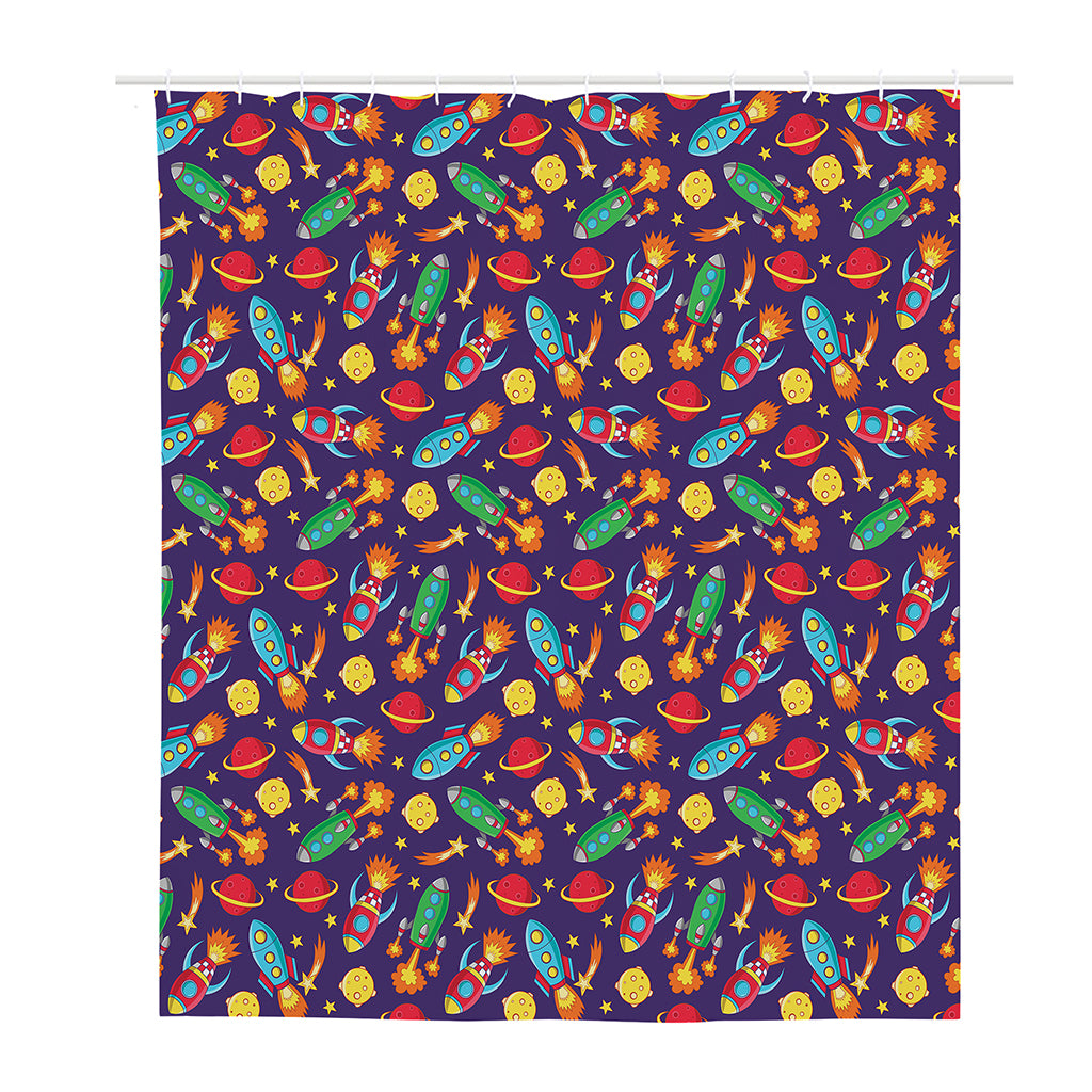 Space Rockets Pattern Print Polyester Shower Curtain