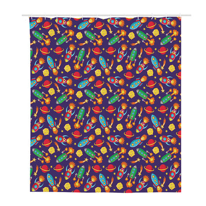 Space Rockets Pattern Print Polyester Shower Curtain