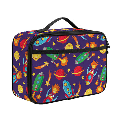 Space Rockets Pattern Print Portable Lunch Bag