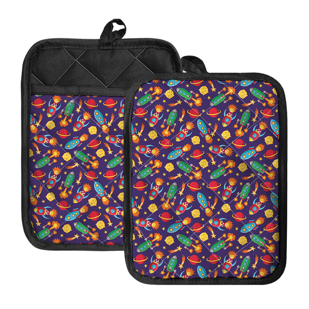 Space Rockets Pattern Print Pot Holders With Pocket