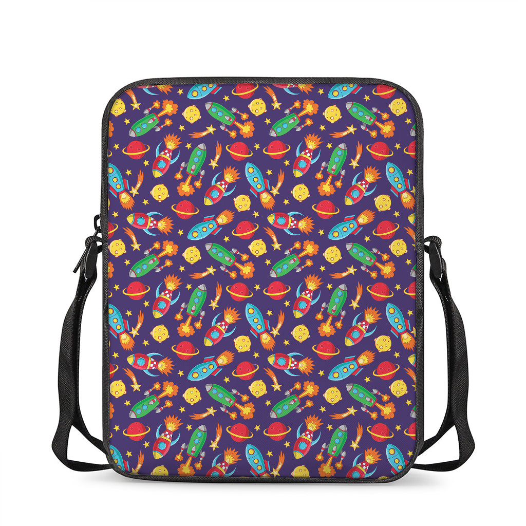 Space Rockets Pattern Print Rectangular Crossbody Bag