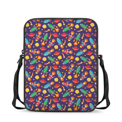 Space Rockets Pattern Print Rectangular Crossbody Bag