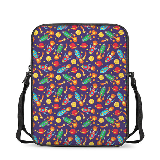 Space Rockets Pattern Print Rectangular Crossbody Bag