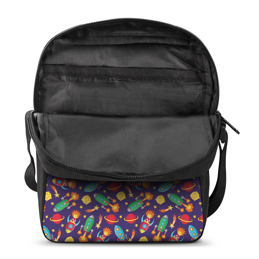 Space Rockets Pattern Print Rectangular Crossbody Bag