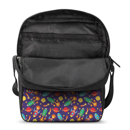 Space Rockets Pattern Print Rectangular Crossbody Bag