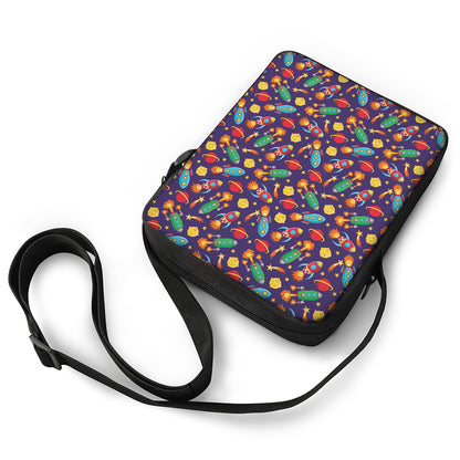 Space Rockets Pattern Print Rectangular Crossbody Bag