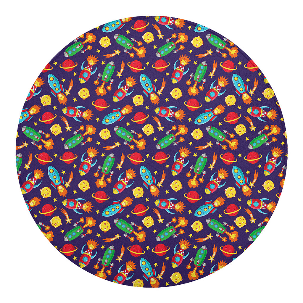 Space Rockets Pattern Print Round Blanket