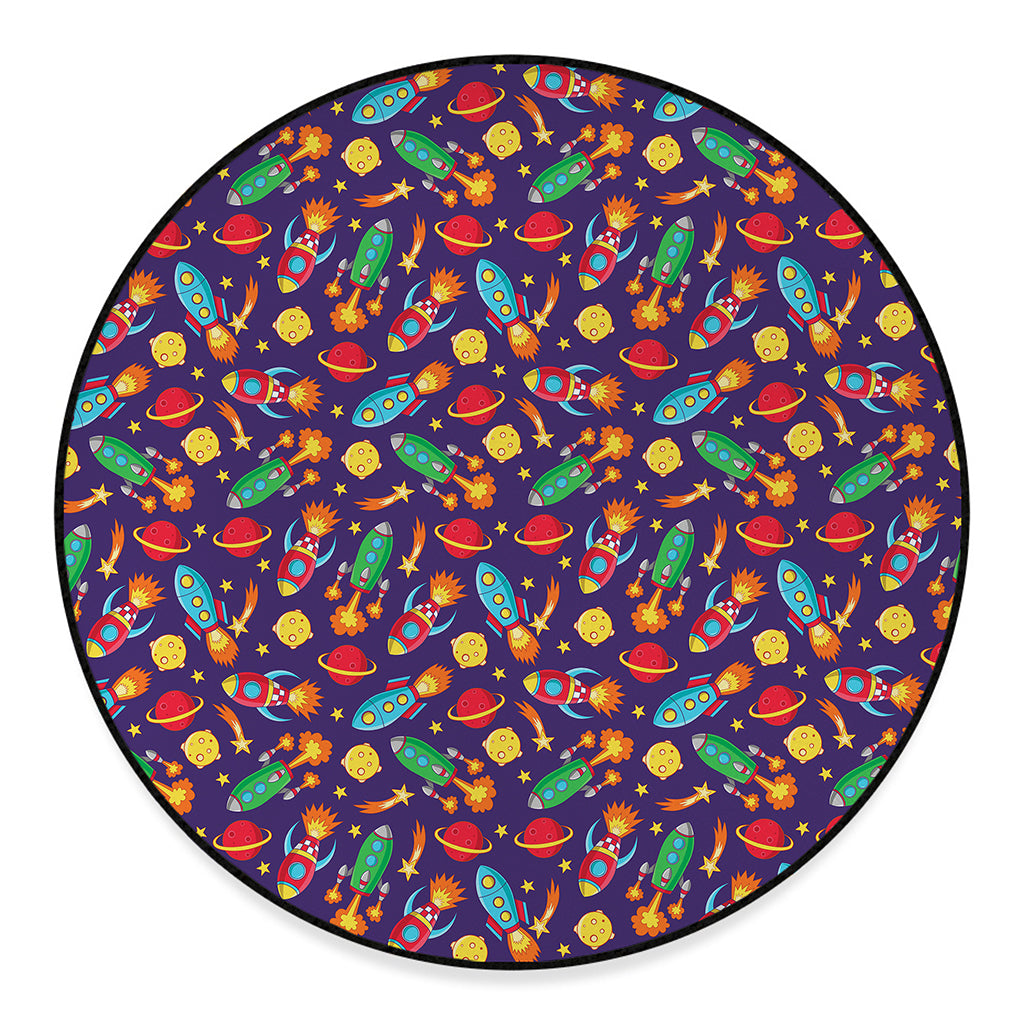 Space Rockets Pattern Print Round Floor Mat