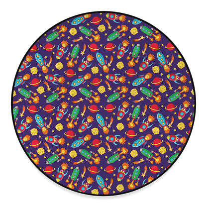 Space Rockets Pattern Print Round Floor Mat