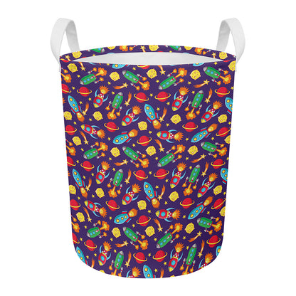 Space Rockets Pattern Print Round Laundry Basket