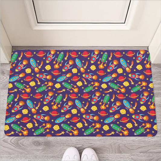 Space Rockets Pattern Print Rubber Doormat