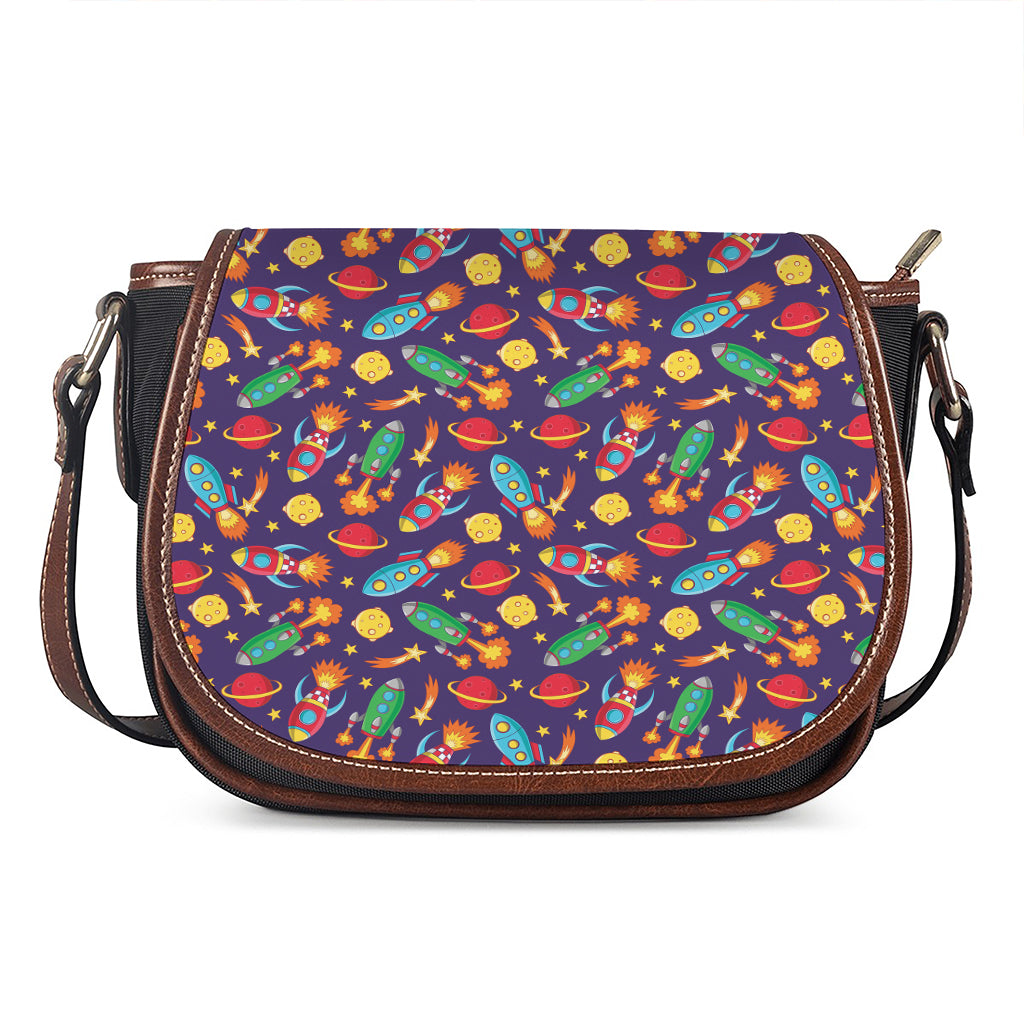 Space Rockets Pattern Print Saddle Bag