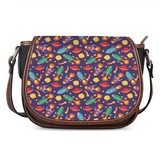 Space Rockets Pattern Print Saddle Bag
