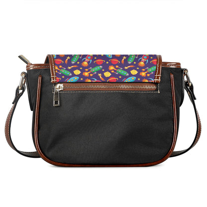 Space Rockets Pattern Print Saddle Bag